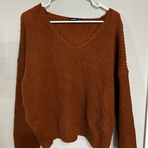 SHEIN Oversized Women's Off-the-Shoulder Brown Sweater